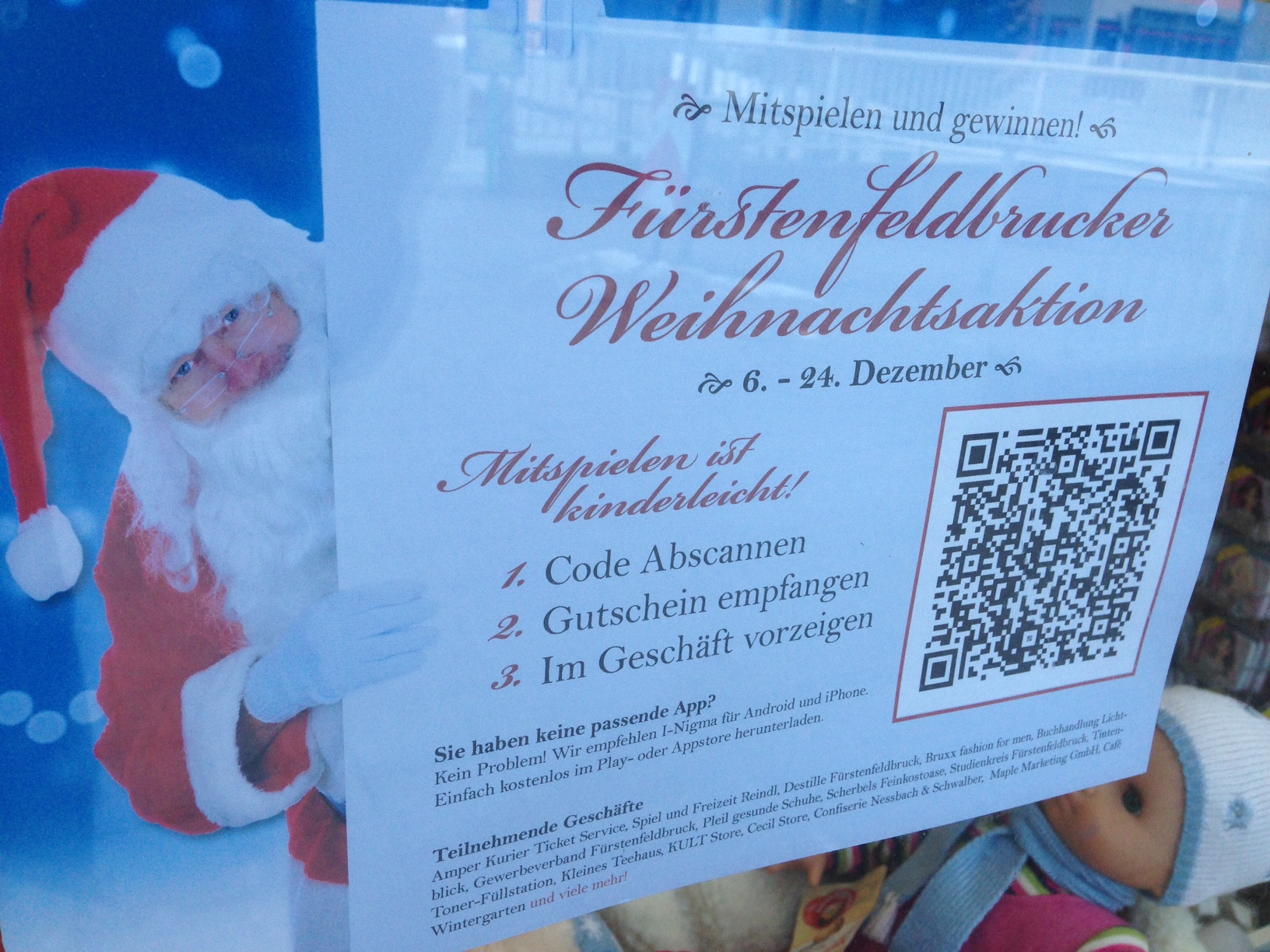 QR-Code scannen und gewinnen - nette Idee des Fürstenfeldbrucker Einzelhandels.