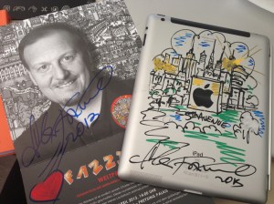 Mein iPad mit einer Zeichnung von Charles Fazzino.