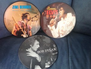 Auswahl meiner Picture Discs: Hendrix, Elvis und Dylan.