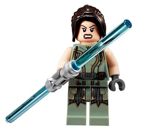 Satele Shan besitzt ein blaues Doppellaserschwert, ihre bekannte Standardwaffe in der Old Republic.