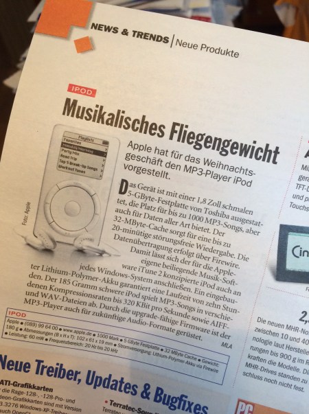 Mein erster Artikel über den iPod - leider nur im Newsteil.