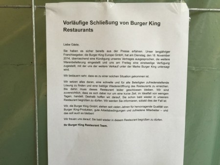 Diese Nachricht gibt es für uns Burger King-Kunden.