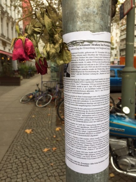 Erinnerung an Siegmund Sredzki im Prenzlauer Berg.
