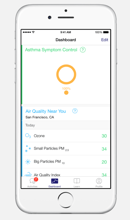 Die Asthma Health App ist so konzipiert, dass sie Schulung und Selbstkontrolle von Asthmapatienten erleichtert.