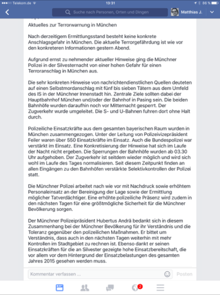 Via Facebook kam dann die ausführliche Stellungnahme. Tools richtig eingesetzt.