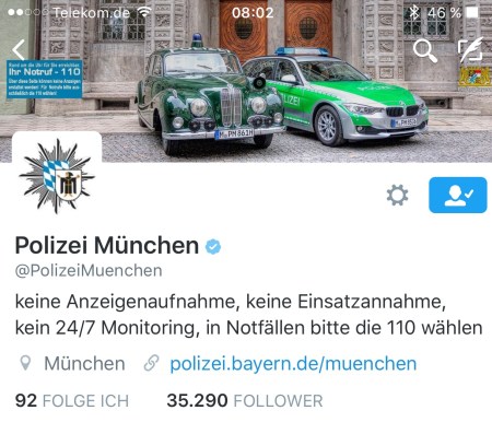 Twittert vorbildlich: Die Münchner Polizei