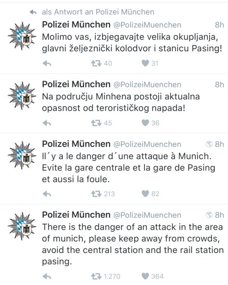 In verschiedenen Sprachen wurde von der Polizei München getwittert.