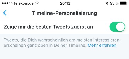 Filterblase ausschalten: "Zeige mir die besten Tweets zuerst an" deaktivieren.