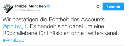 Die Polizei München bestätigt die Echtheit des Accounts. 