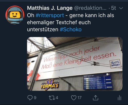 Und gleich mal das Foti getwittert. 