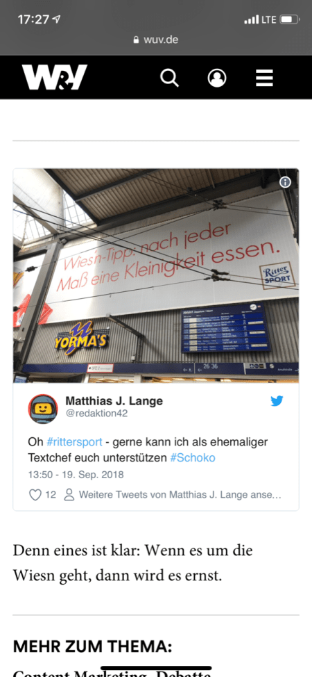 Auch die w&v griff meinen Tweet auf.