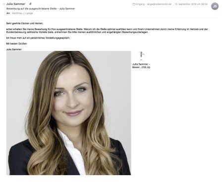 So sieht die falsche Bewerbungsmail aus. 