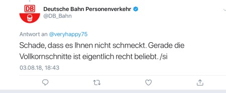 Die Bahn lobte die VollkornschnittVollkornschnitte noch im August. Jetzt ist sie weg.