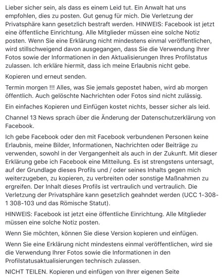 Der Schwachsinn geistert gerade durch Facebook. 