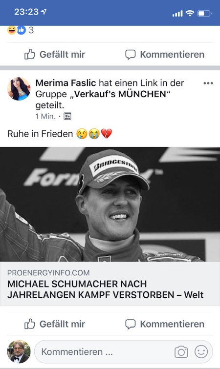 Fake News zum vermeintlichen Tod von Schumacher. Ekelhaft.